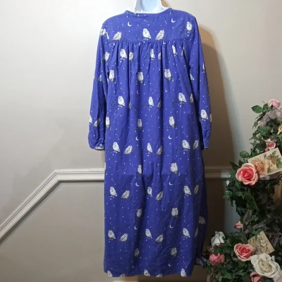 Lanz of Salzburg Harry Potter Style White Owl Patterned Purple Flannel Nightgown - Picture 8 of 12